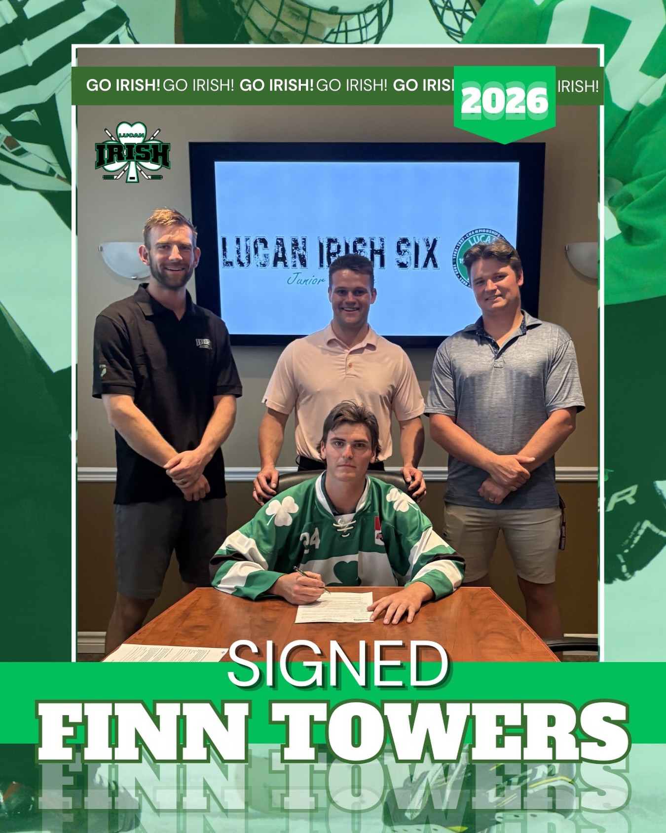 We are proud to announce our first signing for the 2026-27 Lucan Irish Six! Finn is from Glencoe and played for the Strathroy Jets U18A team last season. Welcome Finn! 🍀