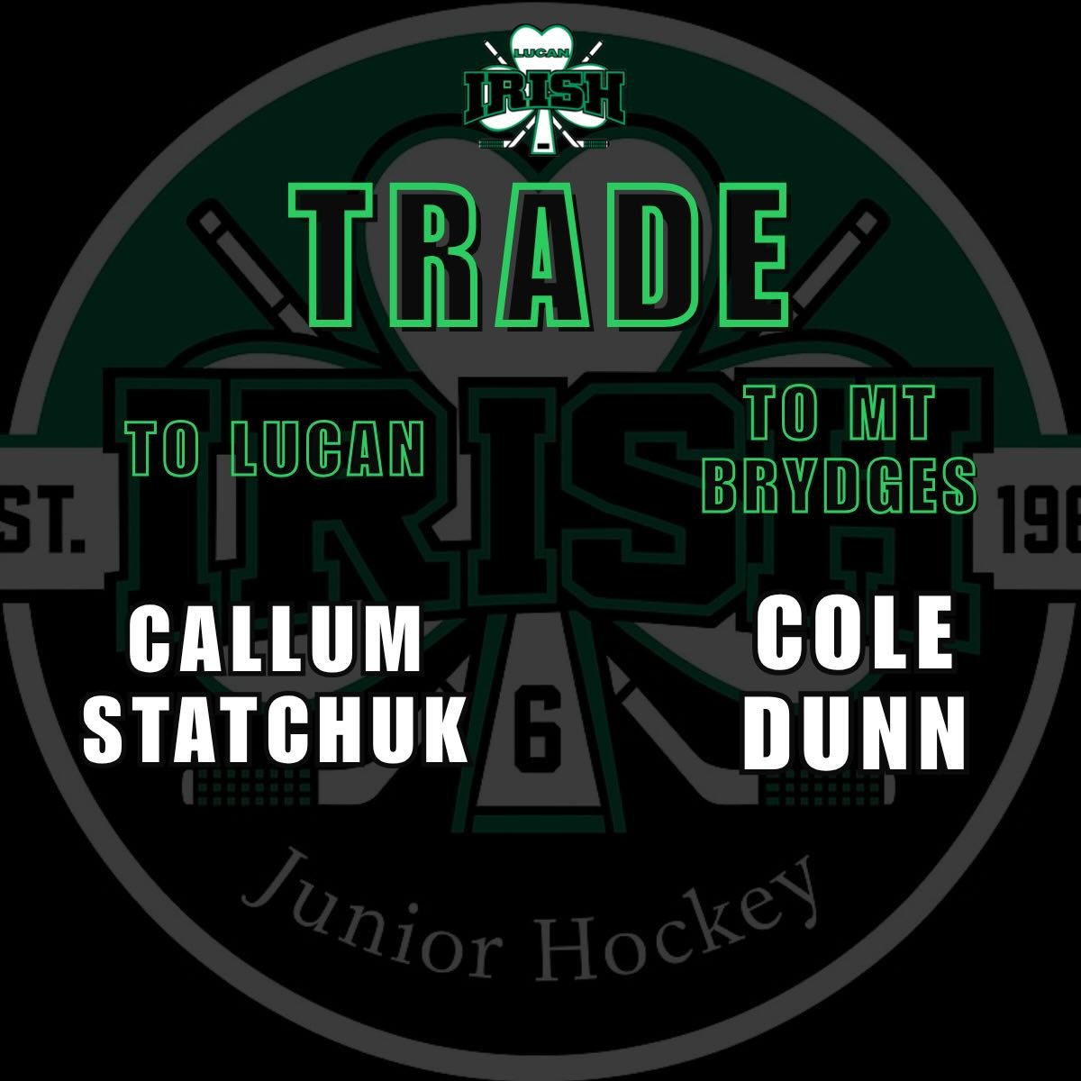 The Irish have announced that we are trading forward Cole Dunn to the Mt. Brydges Bulldogs for forward Callum Statchuk.

The Irish thank Cole for his time with the club and wish him the best!
