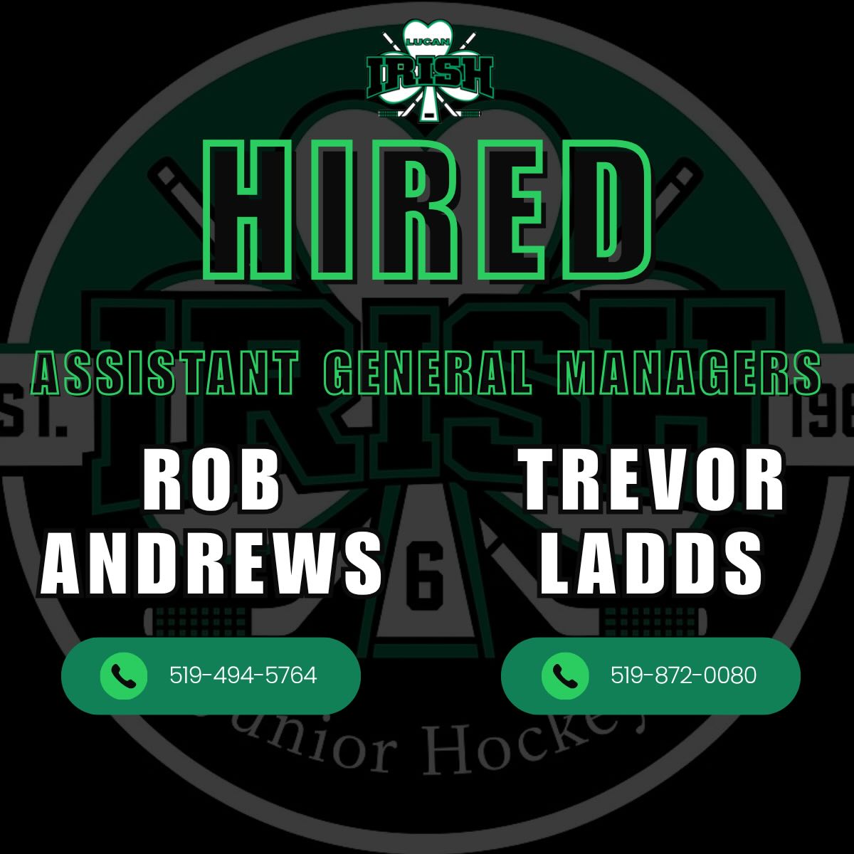 Glen Marshall and the Irish are proud to announce the hiring of 2 assistant general managers for this upcoming season! We are excited to welcome more local individuals to our club who share the goal of building a successful and community-based organization.